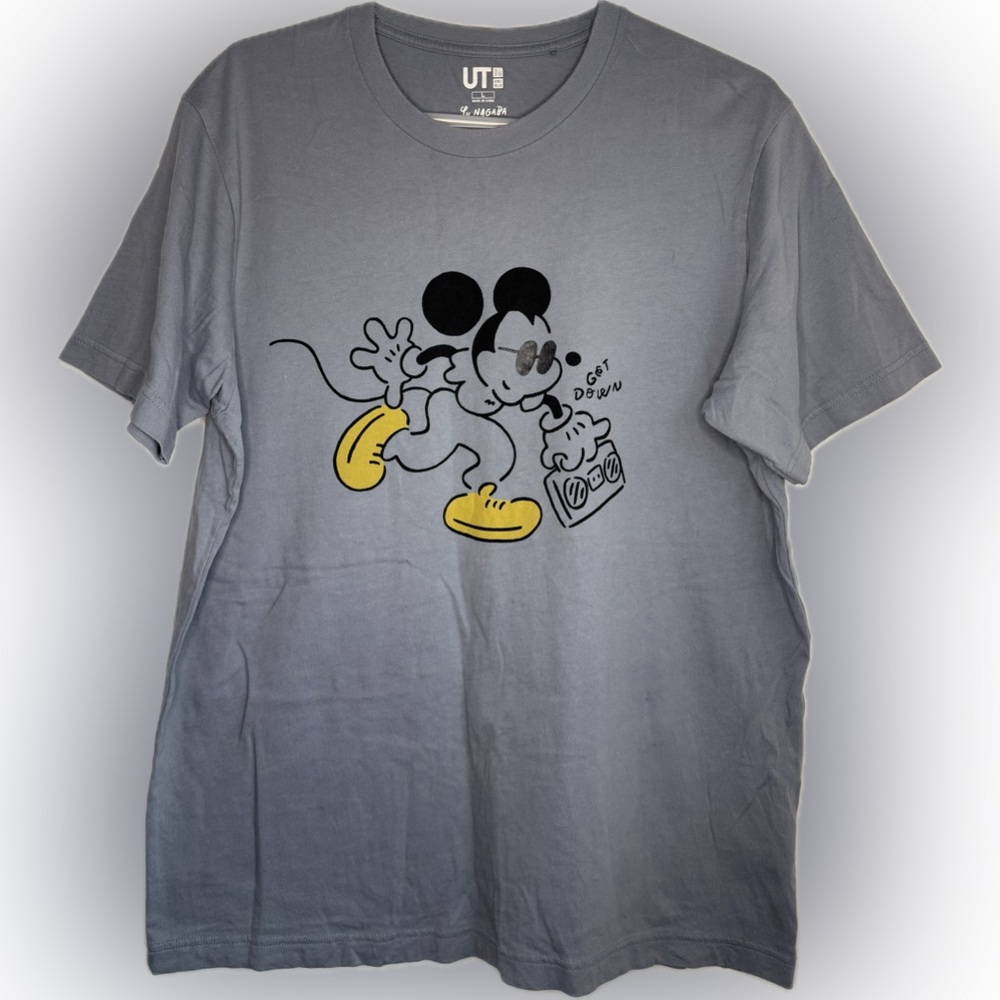 Uniqlo X Disney Mickey Mouse 'Get Down' Yu Nagaba Gray T-Shirt Size Large